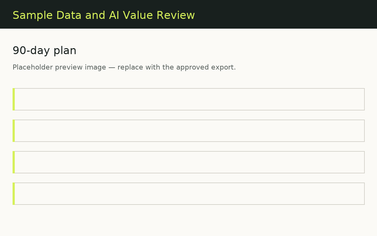 Sample 90-day plan page setting out sequenced activity, owners and decision points.